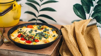 Butternut squash, feta and tomato open omelette