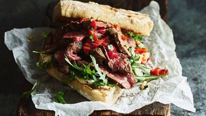 Steak and onion cornbread sandwiches