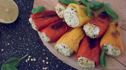 Baby stuffed peppers with lemon and basil ricotta