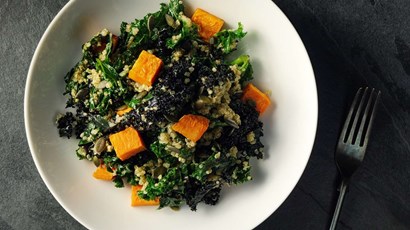 Heritage carrots with black quinoa and aubergine yoghurt 